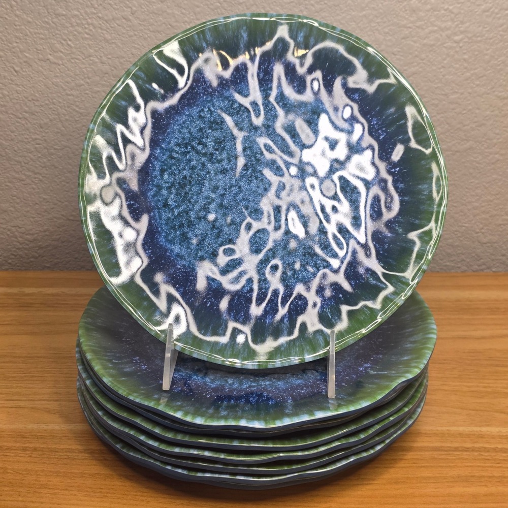 Set of 8 Topmela Melamine Salad Plates 8 5/8" Blue Green